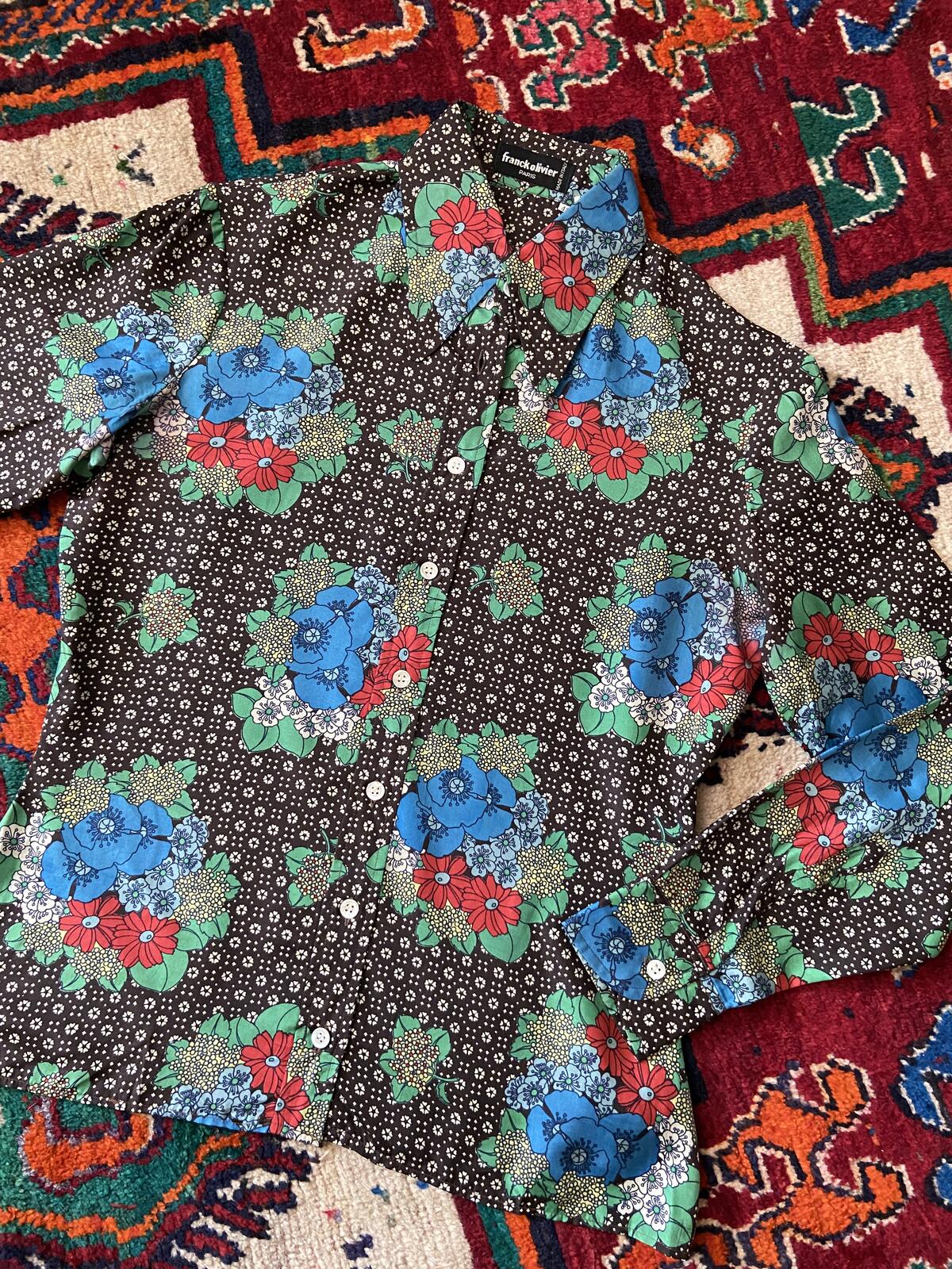 Vintage 1970s Brown Silk Franck Olivier Patterned Shirt