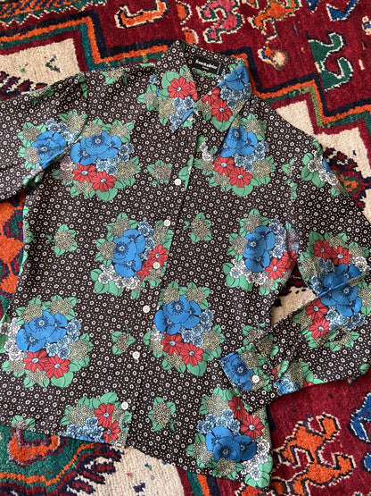 Vintage 1970s Brown Silk Franck Olivier Patterned Shirt