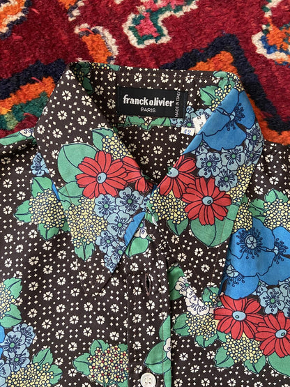 Vintage 1970s Brown Silk Franck Olivier Patterned Shirt