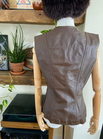 Vintage 1980s Brown Leather Waistcoat