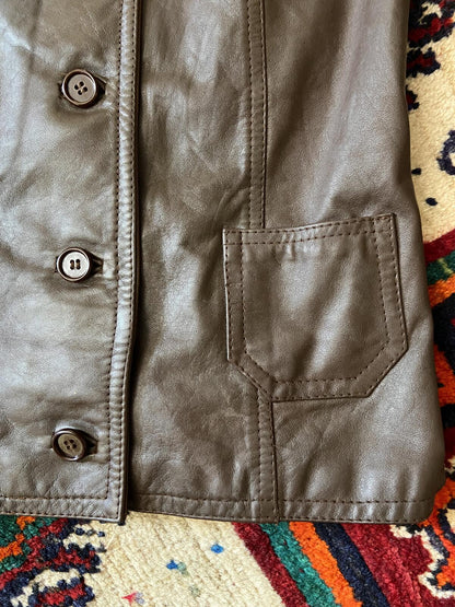 Vintage 1980s Brown Leather Waistcoat