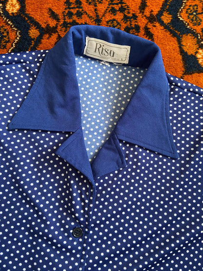 Vintage 1970s Navy Polka Dot Jersey Shirt