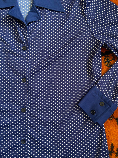 Vintage 1970s Navy Polka Dot Jersey Shirt