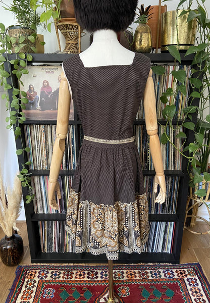 Vintage 1970s Brown Patterned Pinafore Dress