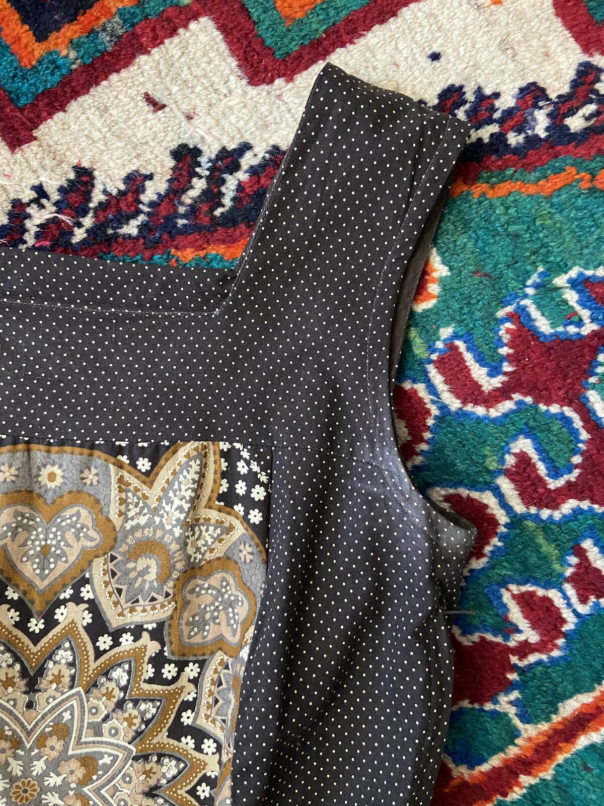 Vintage 1970s Brown Patterned Pinafore Dress