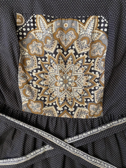 Vintage 1970s Brown Patterned Pinafore Dress