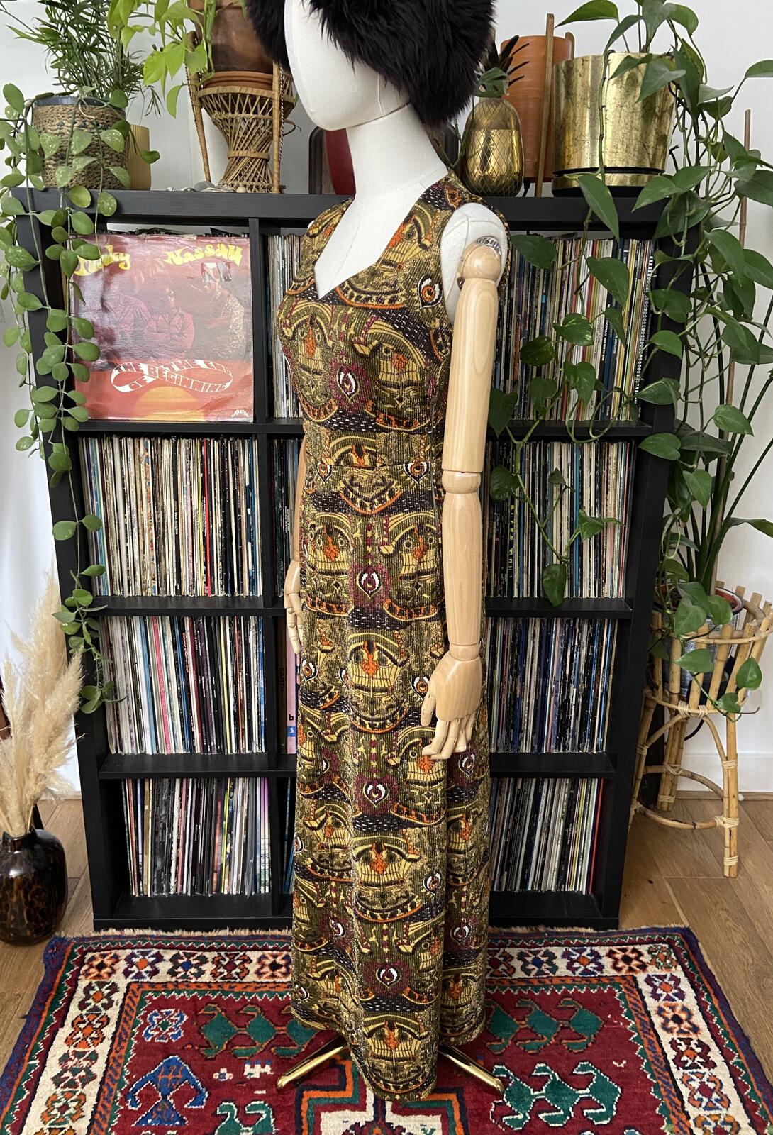 Vintage 1960s Yellow Metallic Maxi Dress