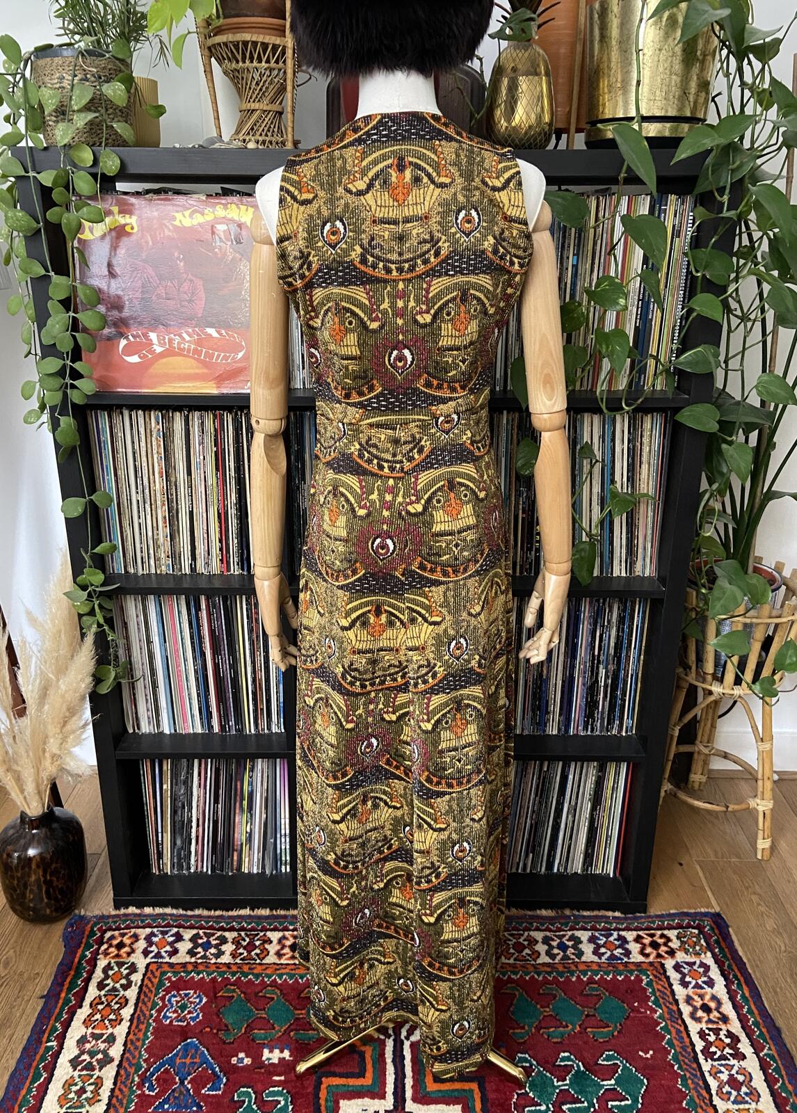Vintage 1960s Yellow Metallic Maxi Dress