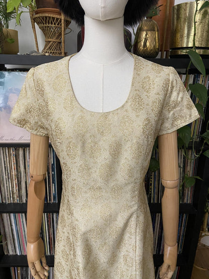 Vintage 1960s Gold Brocade Maxi Dress
