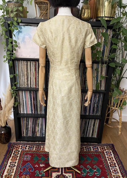 Vintage 1960s Gold Brocade Maxi Dress