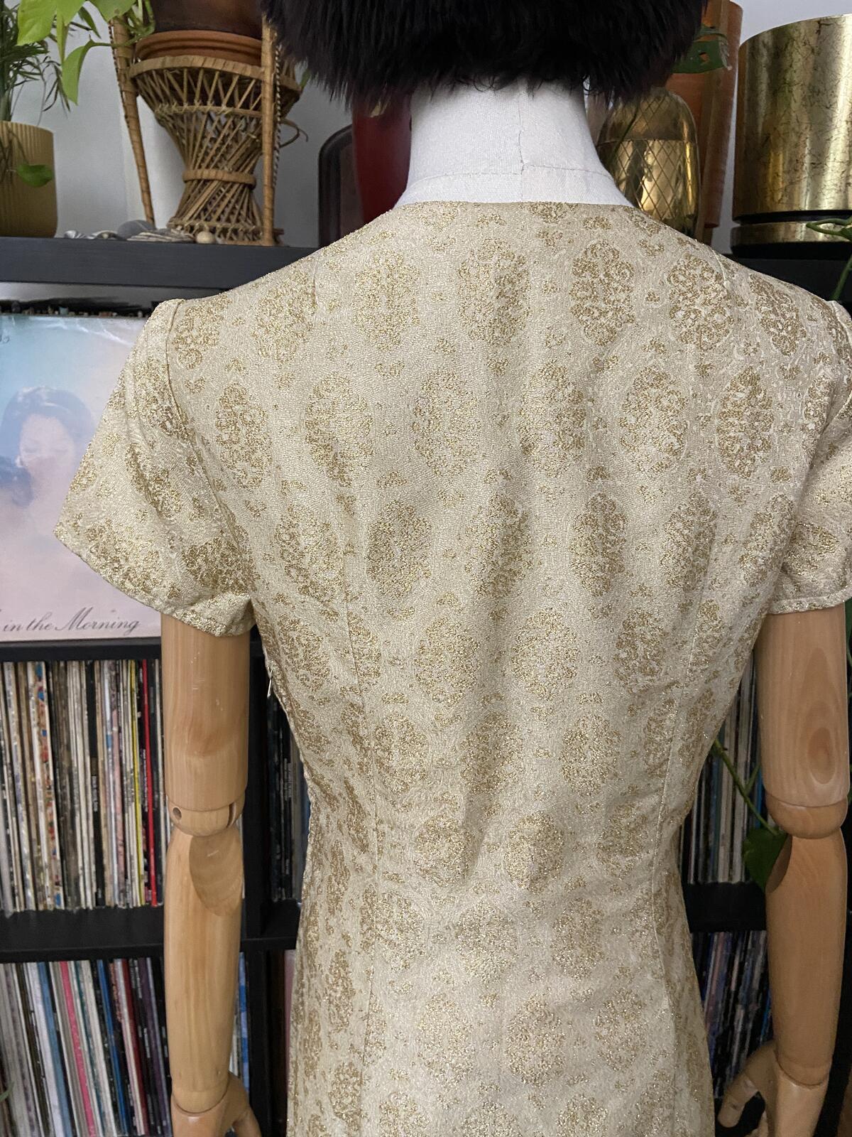 Vintage 1960s Gold Brocade Maxi Dress