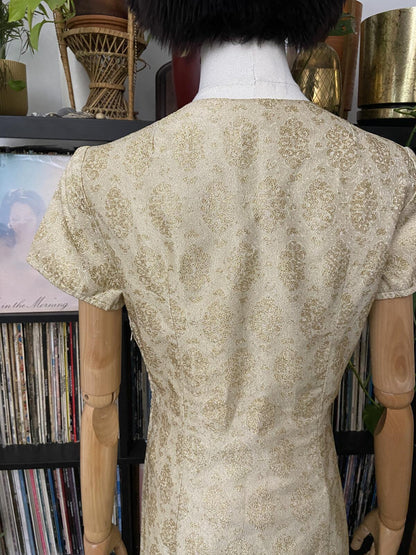 Vintage 1960s Gold Brocade Maxi Dress