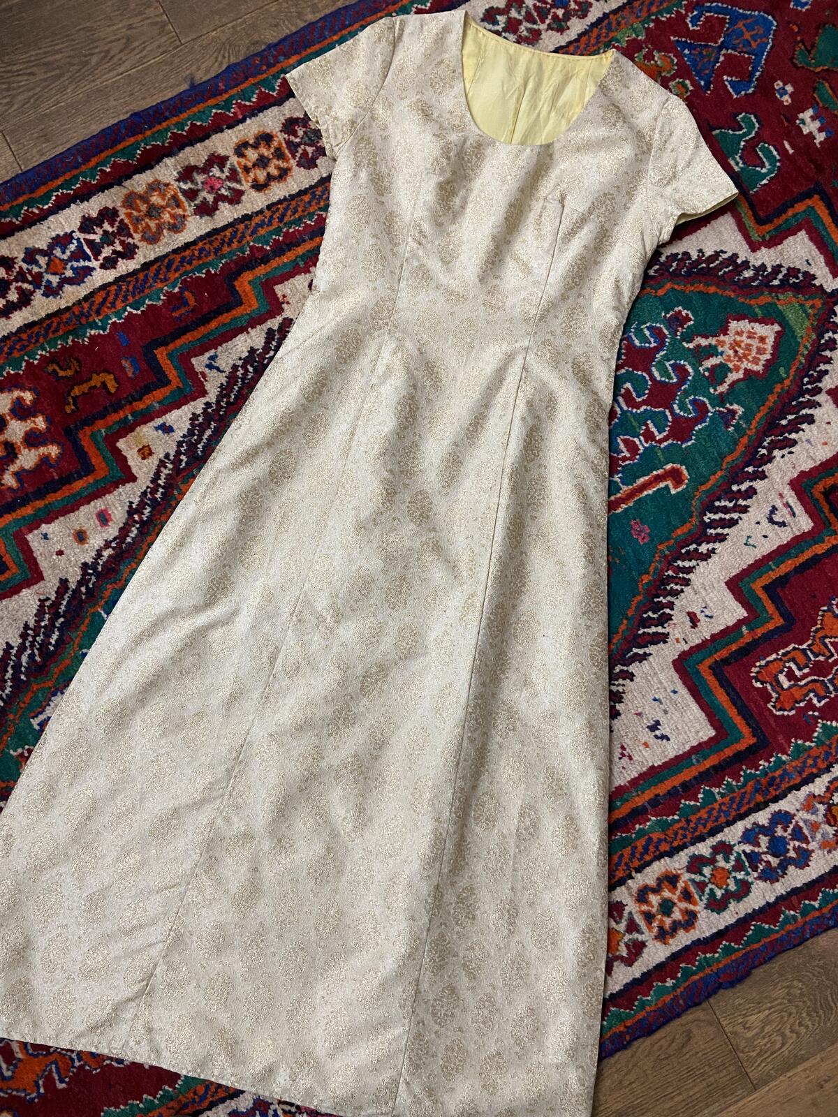 Vintage 1960s Gold Brocade Maxi Dress