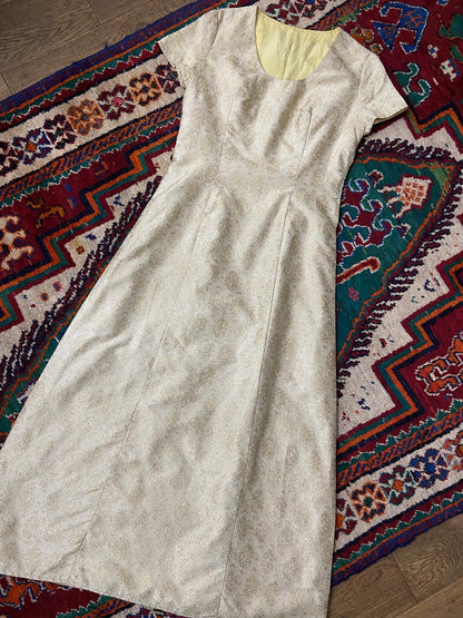 Vintage 1960s Gold Brocade Maxi Dress