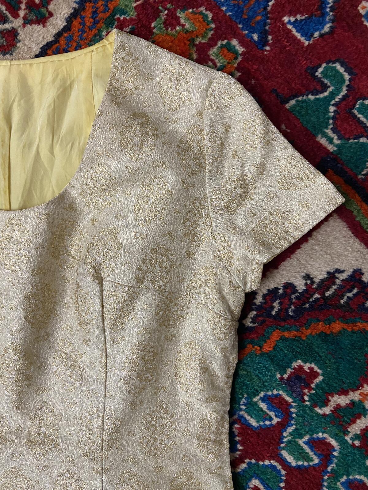 Vintage 1960s Gold Brocade Maxi Dress