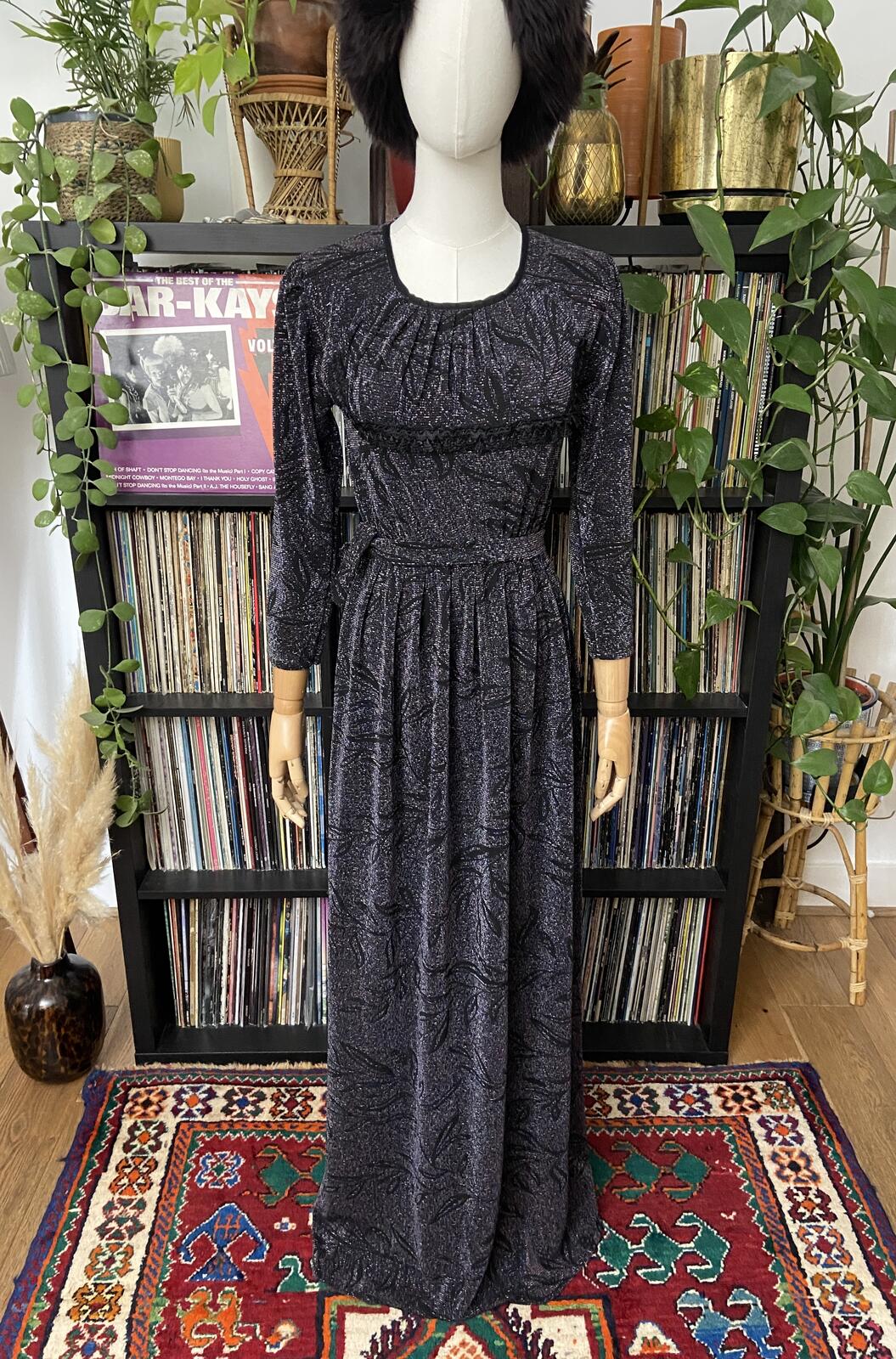 Vintage 1980s Black Lurex Maxi Dress