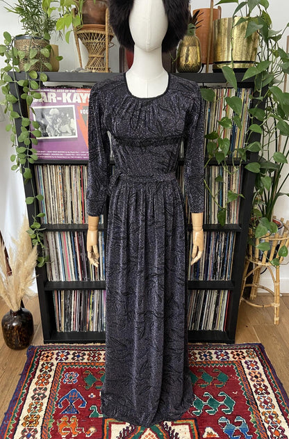 Vintage 1980s Black Lurex Maxi Dress