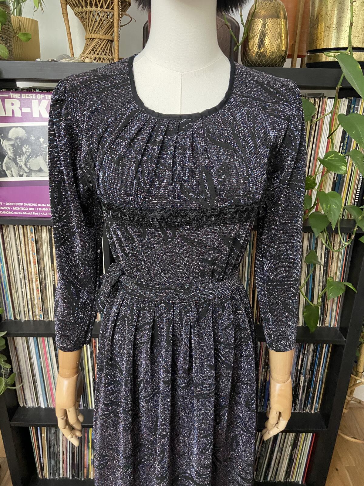 Vintage 1980s Black Lurex Maxi Dress