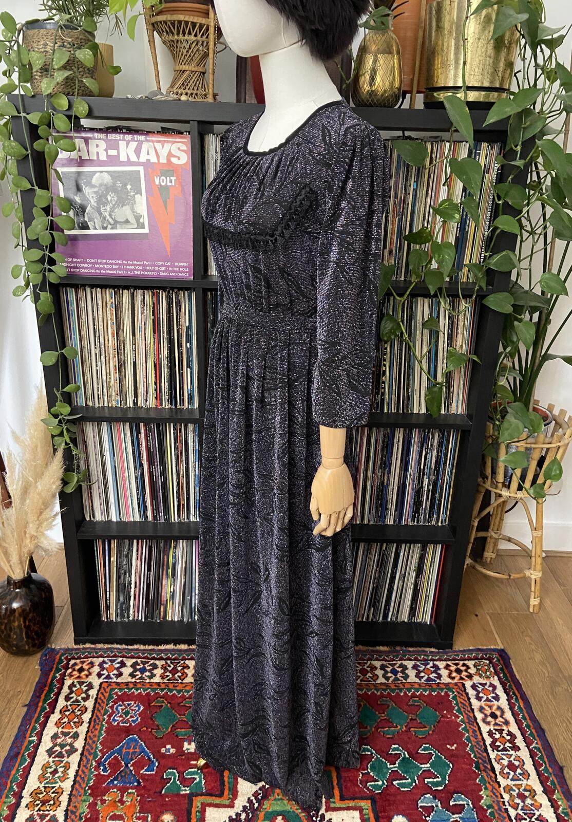 Vintage 1980s Black Lurex Maxi Dress