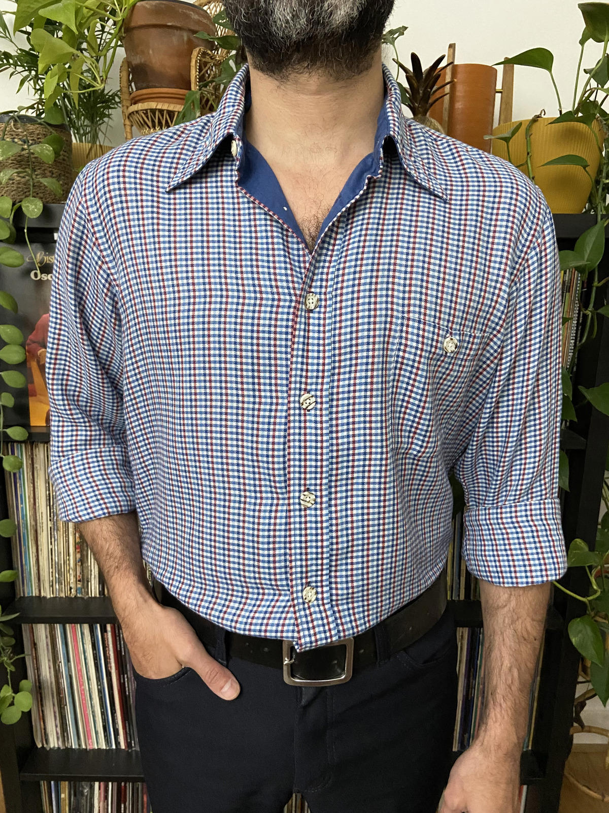 Vintage 1970s Saks Fifth Avenue Checked Dagger Collar Shirt