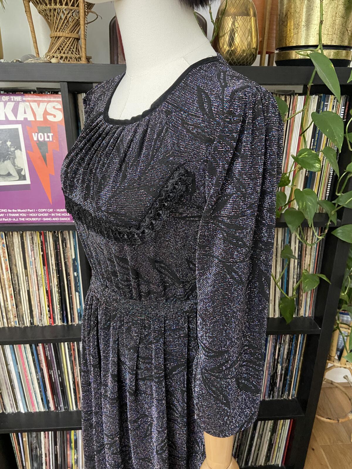 Vintage 1980s Black Lurex Maxi Dress