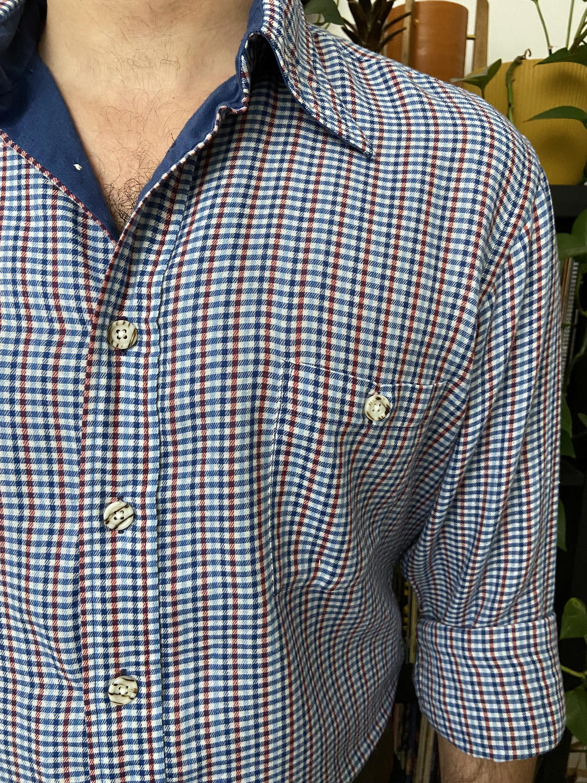 Vintage 1970s Saks Fifth Avenue Checked Dagger Collar Shirt