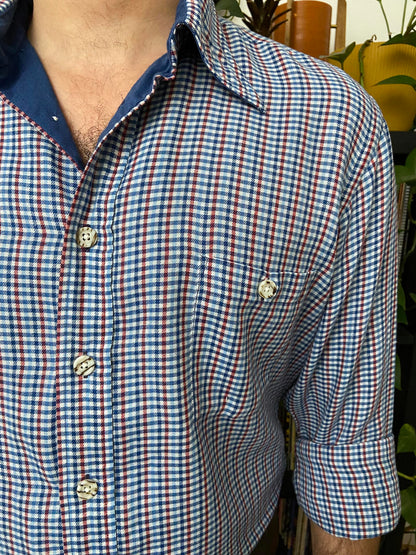Vintage 1970s Saks Fifth Avenue Checked Dagger Collar Shirt