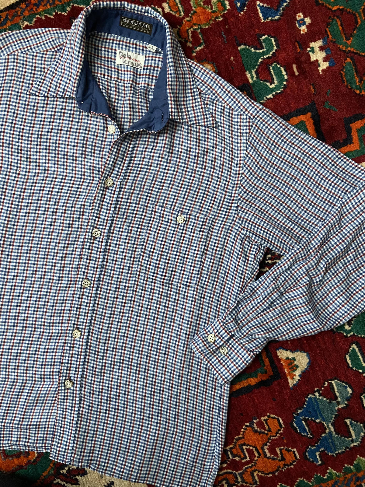 Vintage 1970s Saks Fifth Avenue Checked Dagger Collar Shirt