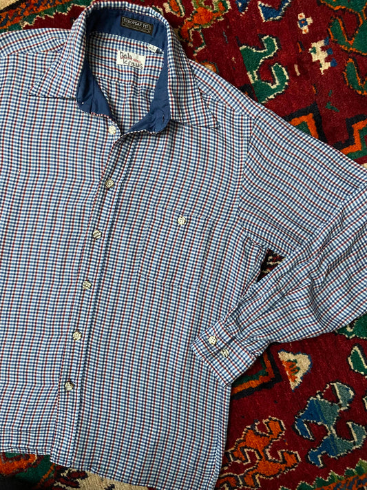 Vintage 1970s Saks Fifth Avenue Checked Dagger Collar Shirt