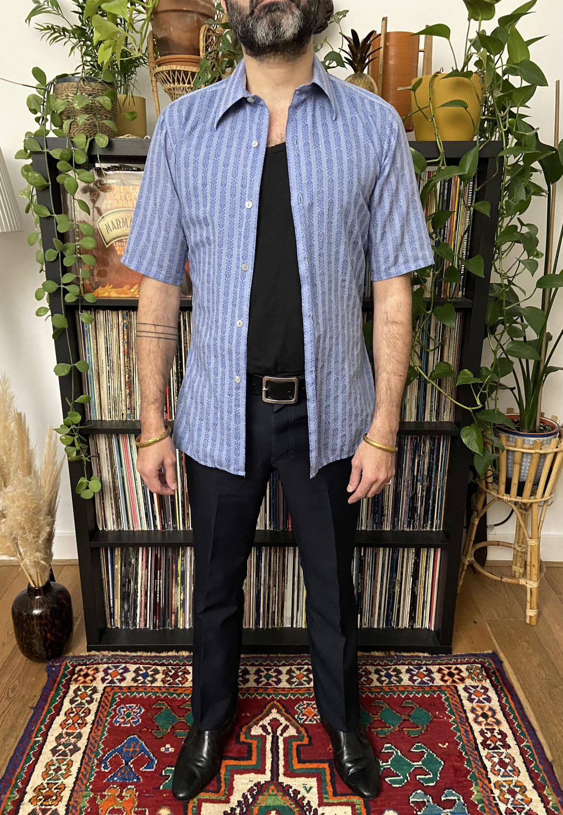 Vintage 1970s Dagger Collar Patterned Shirt