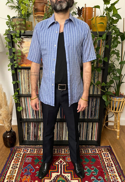 Vintage 1970s Dagger Collar Patterned Shirt