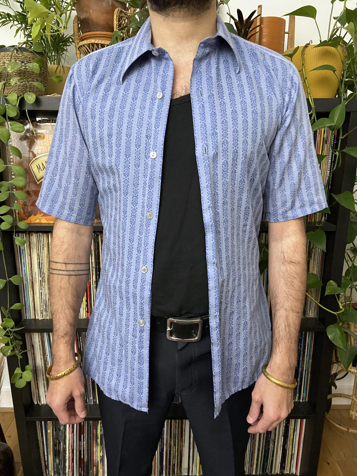 Vintage 1970s Dagger Collar Patterned Shirt