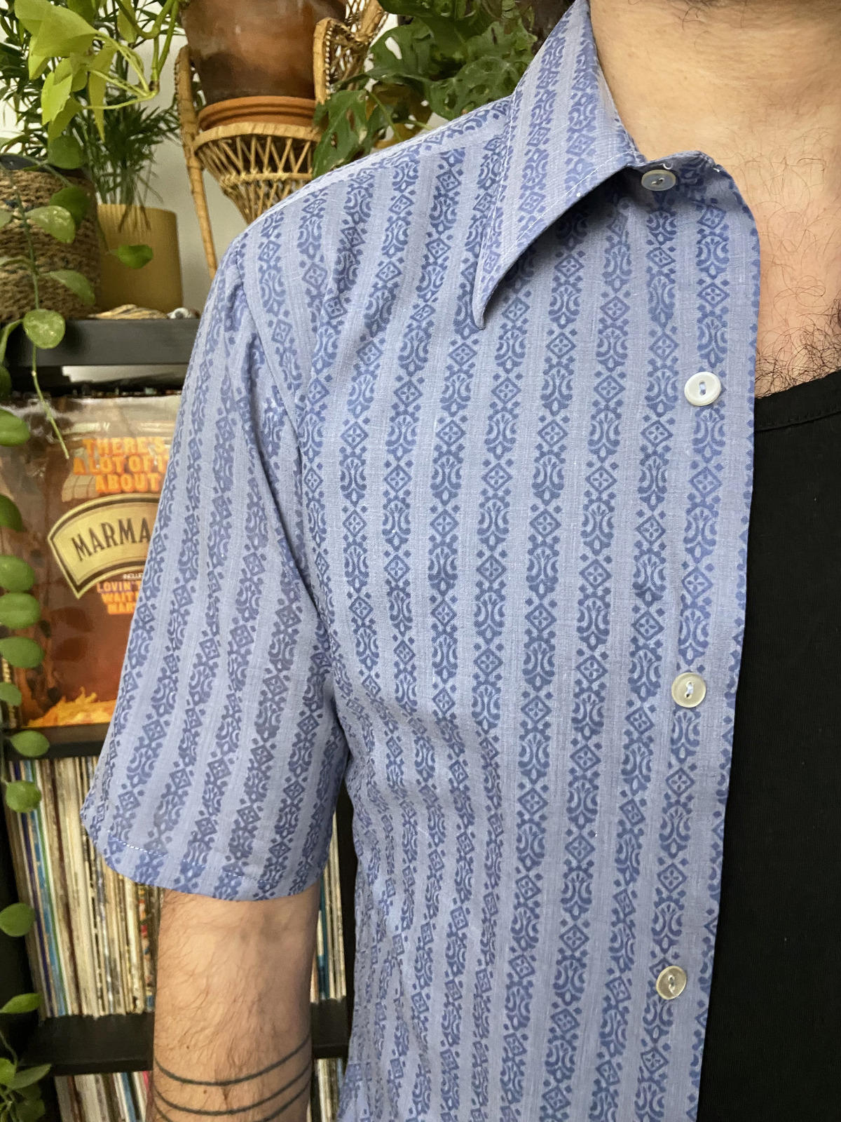 Vintage 1970s Dagger Collar Patterned Shirt