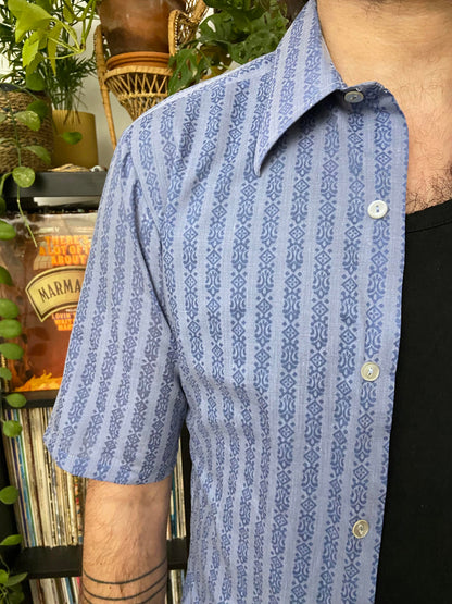 Vintage 1970s Dagger Collar Patterned Shirt