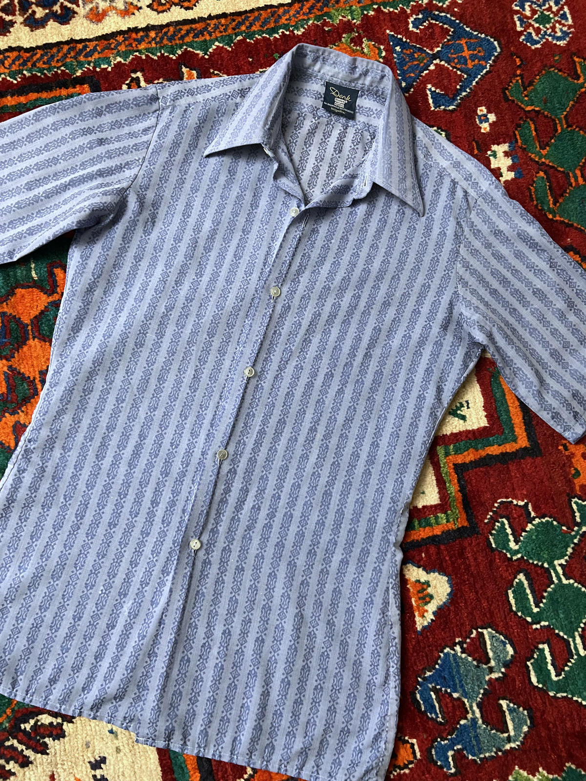 Vintage 1970s Dagger Collar Patterned Shirt