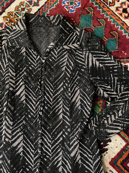 Vintage 1970s Black Gold Dagger Collar Dress