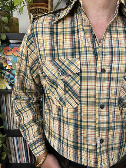 Vintage 1970s Green & Yellow Dagger Collar Checked Shirt