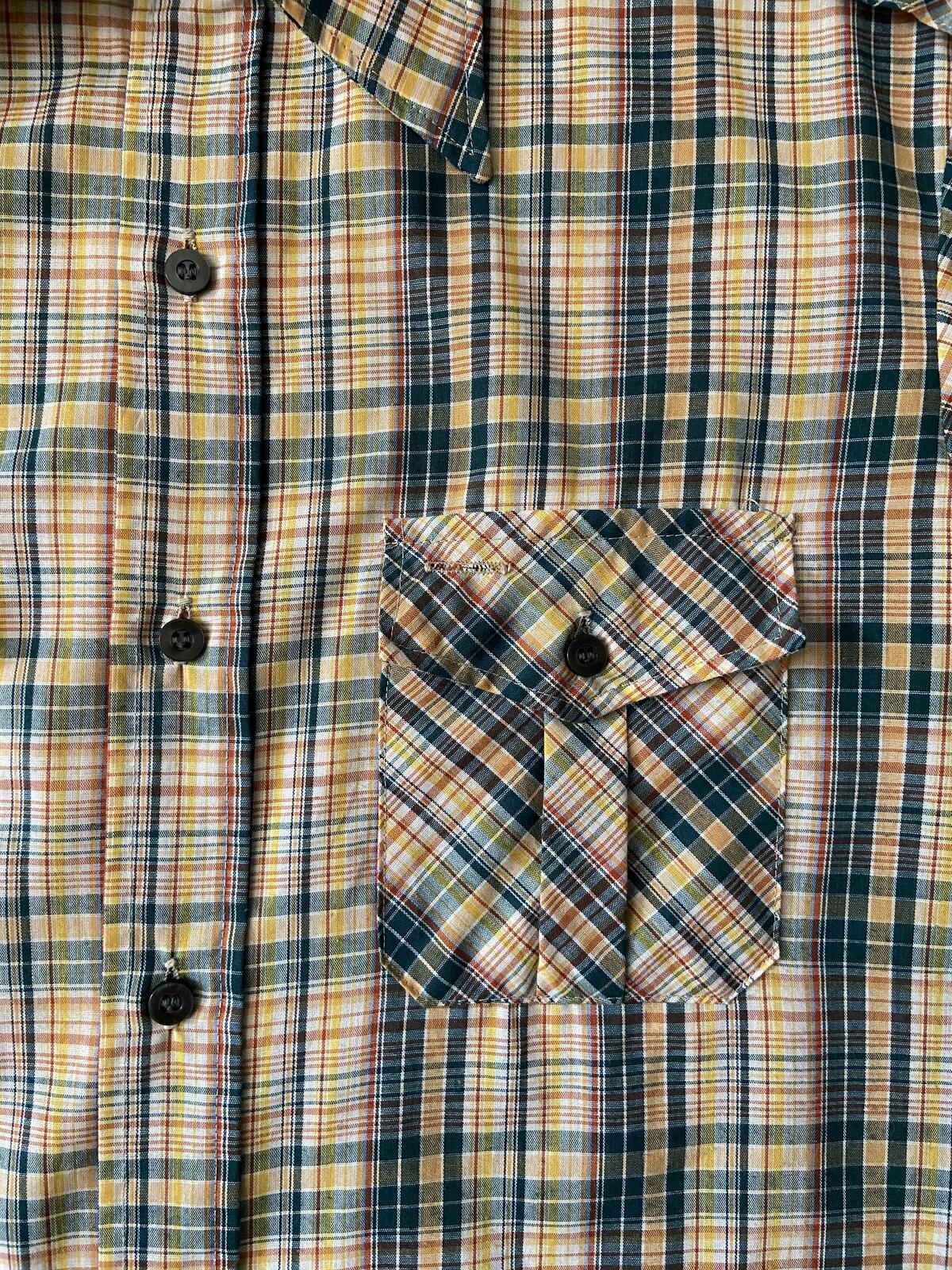 Vintage 1970s Green & Yellow Dagger Collar Checked Shirt
