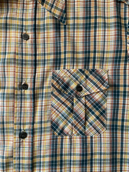 Vintage 1970s Green & Yellow Dagger Collar Checked Shirt