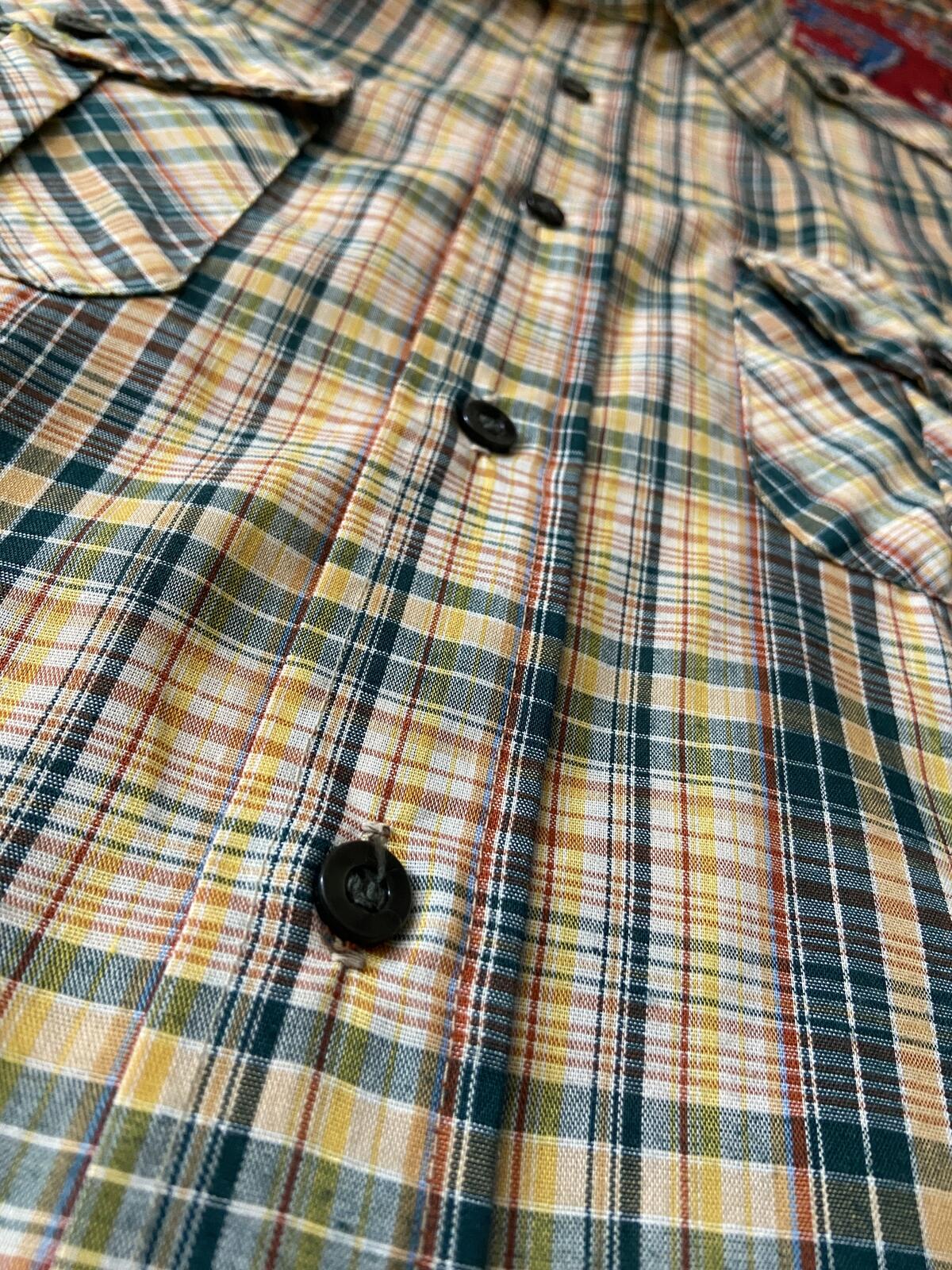 Vintage 1970s Green & Yellow Dagger Collar Checked Shirt