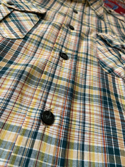 Vintage 1970s Green & Yellow Dagger Collar Checked Shirt
