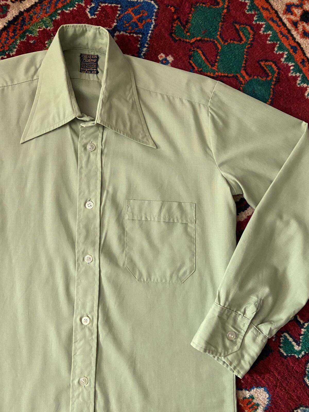 Vintage 1970s Sage Green Dagger Collar Shirt