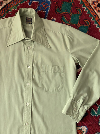Vintage 1970s Sage Green Dagger Collar Shirt