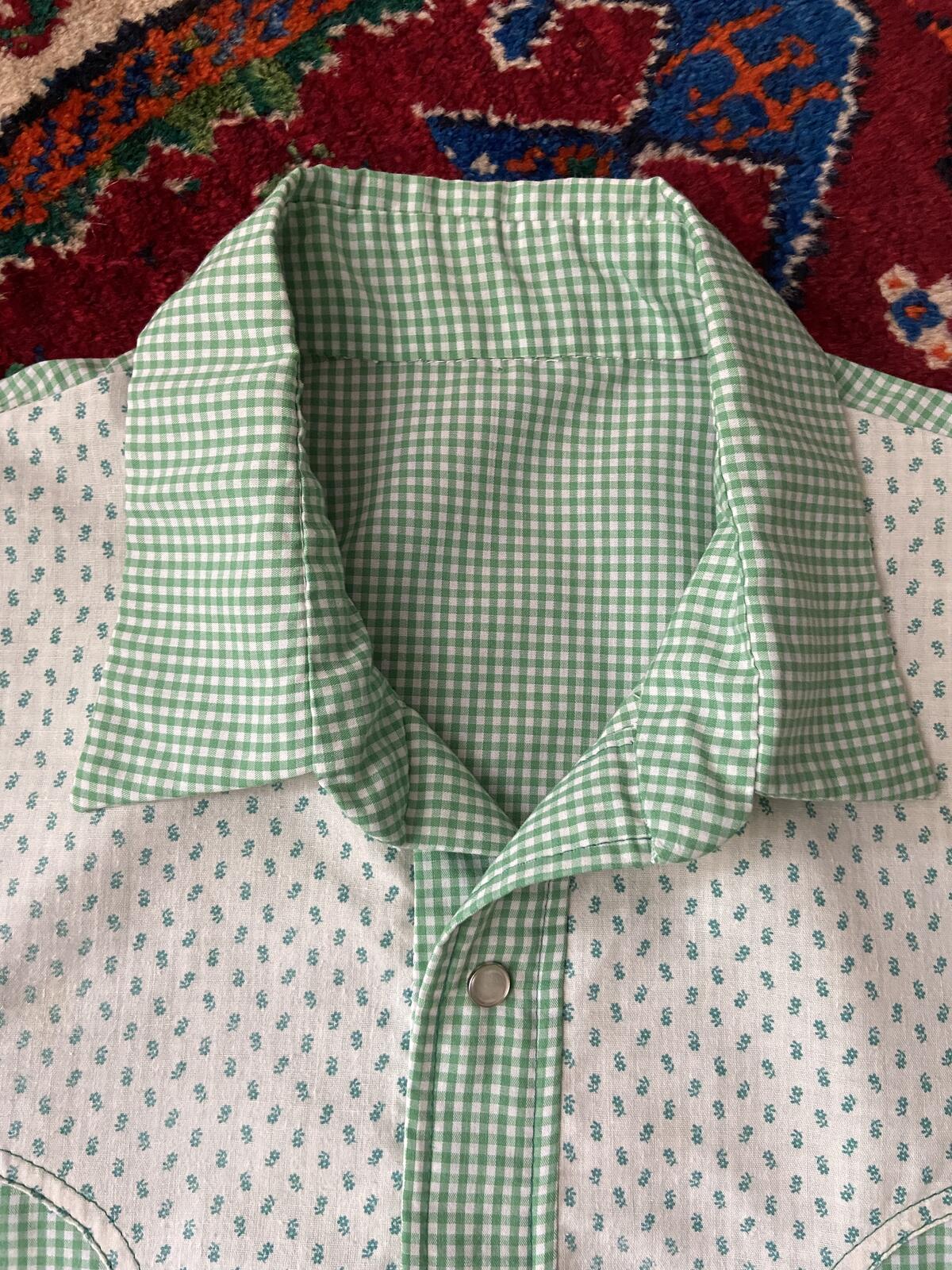 Vintage 1970s Green Gingham Rodeo Western Shirt
