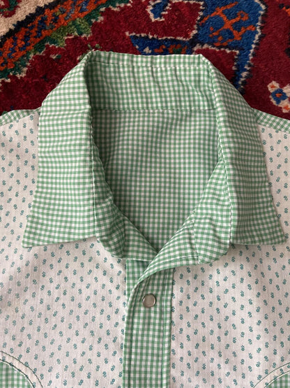 Vintage 1970s Green Gingham Rodeo Western Shirt