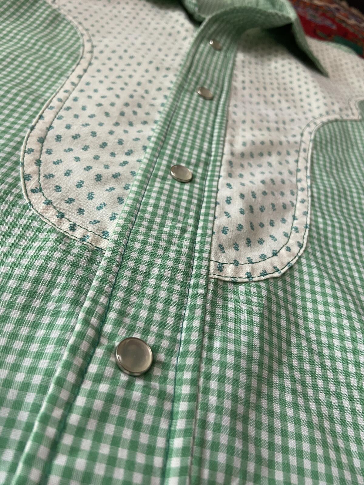 Vintage 1970s Green Gingham Rodeo Western Shirt