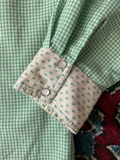 Vintage 1970s Green Gingham Rodeo Western Shirt