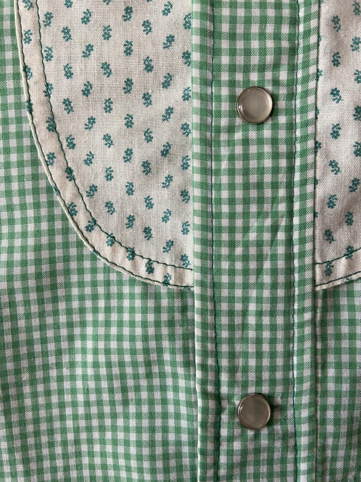 Vintage 1970s Green Gingham Rodeo Western Shirt