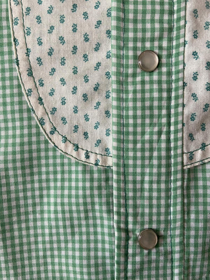 Vintage 1970s Green Gingham Rodeo Western Shirt
