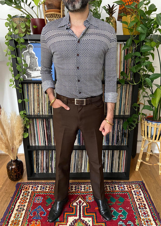 Vintage 1970s Navy & White Patterned Jersey Shirt